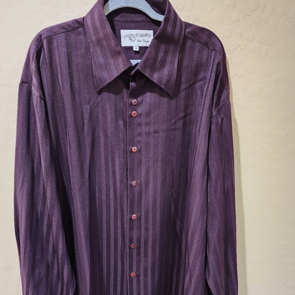 Il Canto Purple Eggplant Striped French Cuff Men's Button Up 3XL Dress Shirt